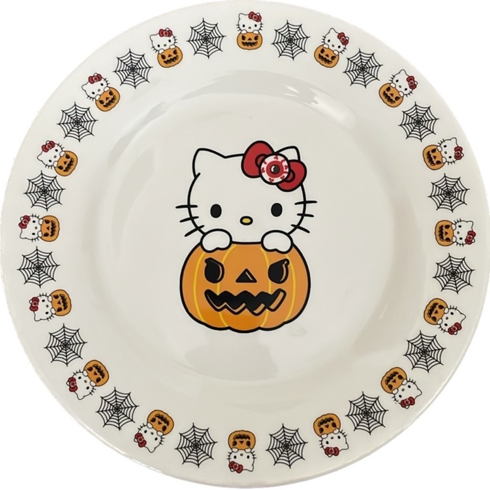 Set of 4 TikTok Viral HTF Hello Kitty Halloween Pumpkin Ceramic Dinner Plates